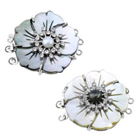 Shell Box Clasp Brass with Shell & Freshwater Pearl Flower platinum color plated natural &  & with rhinestone nickel lead & cadmium free Approx 2mm Sold By Lot