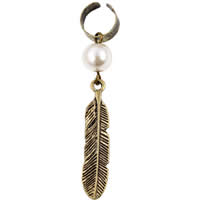 Zinc Alloy Clip Earring with Resin Pearl Feather antique bronze color plated nickel lead & cadmium free Sold By PC