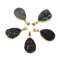 Natural Agate Druzy Pendant Ice Quartz Agate with iron bail Teardrop gold color plated druzy style - Approx Sold By Bag