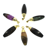 Pingentes de joias de ágata, Mix de ágata, with fiança de ferro, Oval, cromado de cor dourada, 13x40x13mm, Buraco:Aprox 5x6mm, 10PCs/Bag, vendido por Bag