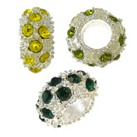 Rhinestone European Beads, Tibetan Style, Rondelle, silver color plated, without troll & with rhinestone, more colors for choice, nickel, lead & cadmium free, 6x11x11mm, Hole:Approx 5mm, 100PCs/Lot, Sold By Lot