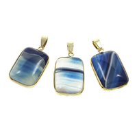 Lace Agate Pendant with Iron Rectangle gold color plated blue Approx Sold By Bag