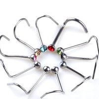 Stainless Steel Nose Piercing Jewelry & with rhinestone mixed colors  Sold By Lot