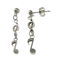 Stainless Steel Drop Earring Music Note original color  36mm Sold By Pair