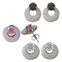 Stainless Steel Stud Earrings with cubic zirconia & faceted Sold By Lot