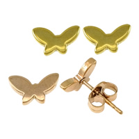 Stainless Steel Stud Earrings, Butterfly, plated, more colors for choice, 8x5x11mm, Sold By Pair