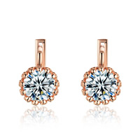 Cubic Zirconia Earring with Brass Flower real rose gold plated faceted Sold By Pair