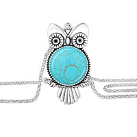 Turquoise Sweater Chain Necklace Zinc Alloy with iron chain Owl antique silver color plated lantern chain nickel lead & cadmium free 25mm Length Approx 28.5 Inch Sold By Bag