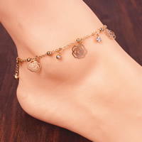 Iron Anklet with 5cm extender chain Flower gold color plated oval chain & with rhinestone & hollow nickel lead & cadmium free 260mm Length Approx 8.5 Inch Sold By Bag