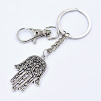 Zinc Alloy Key Chain with iron ring Hamsa plated Islamic jewelry lead & cadmium free Approx 26mm Length Approx 5 Inch Sold By Bag