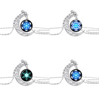 Christmas Necklaces Zinc Alloy with iron chain & Glass Moon antique silver color plated time gem jewelry & Christmas jewelry & valentino chain nickel lead & cadmium free 20mm Length Approx 18 Inch Sold By Bag