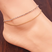 Iron Anklet with 5cm extender chain gold color plated ball chain & with rhinestone &  nickel lead & cadmium free 260mm Length Approx 8 Inch Sold By Bag