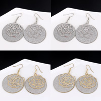 Iron Drop Earring Flat Round plated hollow & stardust nickel lead & cadmium free 50mm Sold By Bag