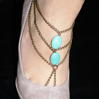 Fashion Toe Anklet Iron with Turquoise with 6cm extender chain Flat Oval gold color plated twist oval chain nickel lead & cadmium free 220mm Sold Per Approx 8.5 Inch Strand