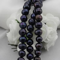 Brambor pěstované sladkovodní perle, Sladkovodní Pearl, černý, 8-9mm, Otvor:Cca 0.8mm, Prodáno za Cca 15 inch Strand