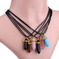 Natural Gemstone Necklace with PU Leather & Zinc Alloy with 5cm extender chain pendulum gold color plated 38mm Length Approx 15 Inch Sold By Bag