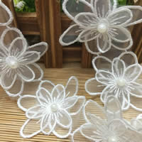 Koronki wstążką, Koronka, ze Tworzywa ABS perła, Kwiat, biały, 60mm, 30m/wiele, sprzedane przez wiele