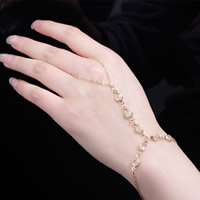 Zinc Alloy Bracelet Ring with iron chain & Crystal with 5cm extender chain gold color plated oval chain & faceted nickel lead & cadmium free 180mm Length Approx 7 Inch Sold By Bag