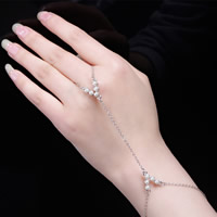Zinc Alloy Bracelet Ring with ABS Plastic Pearl & iron chain with 5cm extender chain silver color plated oval chain nickel lead & cadmium free 170mm Length Approx 6.5 Inch Sold By Bag