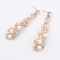 Zinc Alloy Drop Earring with ABS Plastic Pearl stainless steel post pin gold color plated with rhinestone nickel lead & cadmium free Sold By Pair
