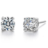 Brass Stud Earring platinum color plated with cubic zirconia nickel lead & cadmium free 5.5mm Sold By Bag