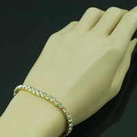 alliage de zinc bracelet, Placage de couleur d'or, avec strass, protéger l'environnement, sans nickel, plomb et cadmium, 200mm, Longueur Environ 7.5 pouce, 3Strandstoron/sac, Vendu par sac