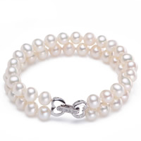 Freshwater Cultured Pearl Bracelet Freshwater Pearl brass foldover clasp with 5cm extender chain Potato natural micro pave cubic zirconia &  white 6-7mm Sold Per Approx 7 Inch Strand