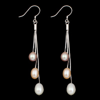 Freshwater Pearl Dangle Earring with Brass Rice silver color plated natural multi-colored 6-7mm Sold By Pair