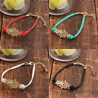 Hamsa Bracelets Zinc Alloy with PU Leather & Turquoise with 5cm extender chain gold color plated Islamic jewelry nickel lead & cadmium free 170mm Length Approx 6.5 Inch Sold By Bag
