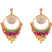 Zinc Alloy Chandelier Earring with Glass Seed Beads & Resin stainless steel post pin gold color plated nickel lead & cadmium free Sold By Pair