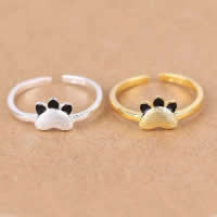 925 Sterling Silver Cuff Finger Ring Bear Paw plated open & brushed & enamel 7mm US Ring Sold By Lot