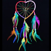 Moda Dreamcatcher, fundición, con pluma & Cinta de satén & cordón de nylon & Rocallas de vidrio, Corazón, multicolor, 170x500mm, 2PCs/Bolsa, Vendido por Bolsa