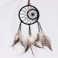 Fashion Dream Catcher Iron with Feather & Nylon Cord & Velveteen & Wood Flat Round coffee color nickel lead & cadmium free Sold By Bag