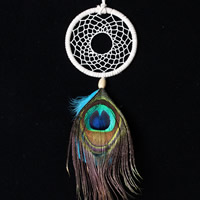 Fashion Dream Catcher Iron with Feather & Nylon Cord & Velveteen Flat Round nickel lead & cadmium free Sold By Bag