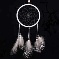 Fashion Dream Catcher Iron with Feather & Nylon Cord & Wood Flat Round nickel lead & cadmium free Sold By Bag