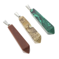 Pingentes em  jóias, misto de pedras semi-preciosas, with fiança de bronze, naturais, misto, 12x54x10mm, Buraco:Aprox 10x4mm, 5PCs/Bag, vendido por Bag
