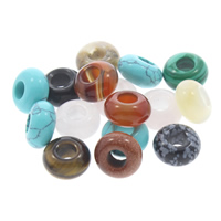 Beads European mistos, misto de pedras semi-preciosas, naturais, 14x7.5mm, Buraco:Aprox 6mm, 10PCs/Bag, vendido por Bag