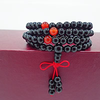 108 Mala Perlen, Schwarzer Achat, mit Roter Achat, rund, natürliche & buddhistischer Schmuck & 4-Strang, 700mm, 108PCs/Strang, verkauft per ca. 27.5 ZollInch Strang