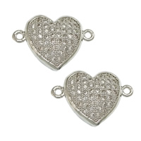 Cubic Zirconia Micro Pave Brass Connector Heart platinum plated micro pave cubic zirconia & 1/1 loop Approx 1mm Sold By Lot