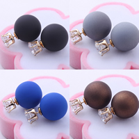 Double Faced Stud Earring Rubber with Brass Round gold color plated rubberized & with cubic zirconia nickel lead & cadmium free 16mm Sold By Pair