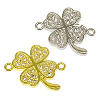 Cubic Zirconia Micro Pave Brass Connector Four Leaf Clover plated micro pave cubic zirconia & 1/1 loop nickel lead & cadmium free Approx 1mm Sold By Lot
