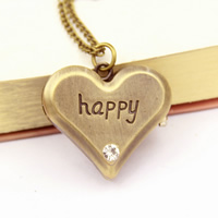 Fashion Watch Necklace Zinc Alloy with iron chain & Glass Heart word happy antique bronze color plated twist oval chain & with rhinestone nickel lead & cadmium free Sold Per Approx 31 Inch Strand