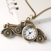 Fashion Watch Necklace Zinc Alloy with iron chain & Glass Car antique bronze color plated twist oval chain nickel lead & cadmium free Sold Per Approx 15.7 Inch Strand