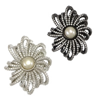 Brass Cabochon with Freshwater Pearl Flower plated natural & micro pave cubic zirconia nickel lead & cadmium free Sold By Lot
