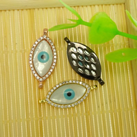 Evil Eye Connector Brass with White Shell plated natural & micro pave cubic zirconia & enamel & 1/1 loop nickel lead & cadmium free Approx 1.5mm Sold By Lot