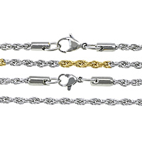 Nehrđajućeg čelika Nekclace Chain, Nehrđajući čelik, pozlaćen, konop lanac, više boja za izbor, 3mm, Dužina Približno 19 inčni, Prodano By Lot