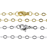 Halskette, Edelstahl, plattiert, Oval-Kette, keine, 4x3x0.20mm, Länge ca. 18 ZollInch, 50SträngeStrang/Menge, verkauft von Menge