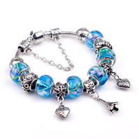 European Bracelet Zinc Alloy with brass chain & Lampwork antique silver color plated charm bracelet nickel lead & cadmium free 3mm Sold By Lot