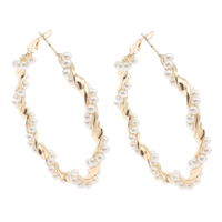 Iron Hoop Earring with ABS Plastic Pearl gold color plated white nickel lead & cadmium free Sold By Pair