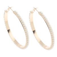 Iron Hoop Earring with ABS Plastic Pearl gold color plated white nickel lead & cadmium free Sold By Pair